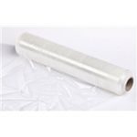 A roll of clear stretch wrap slightly rolled out