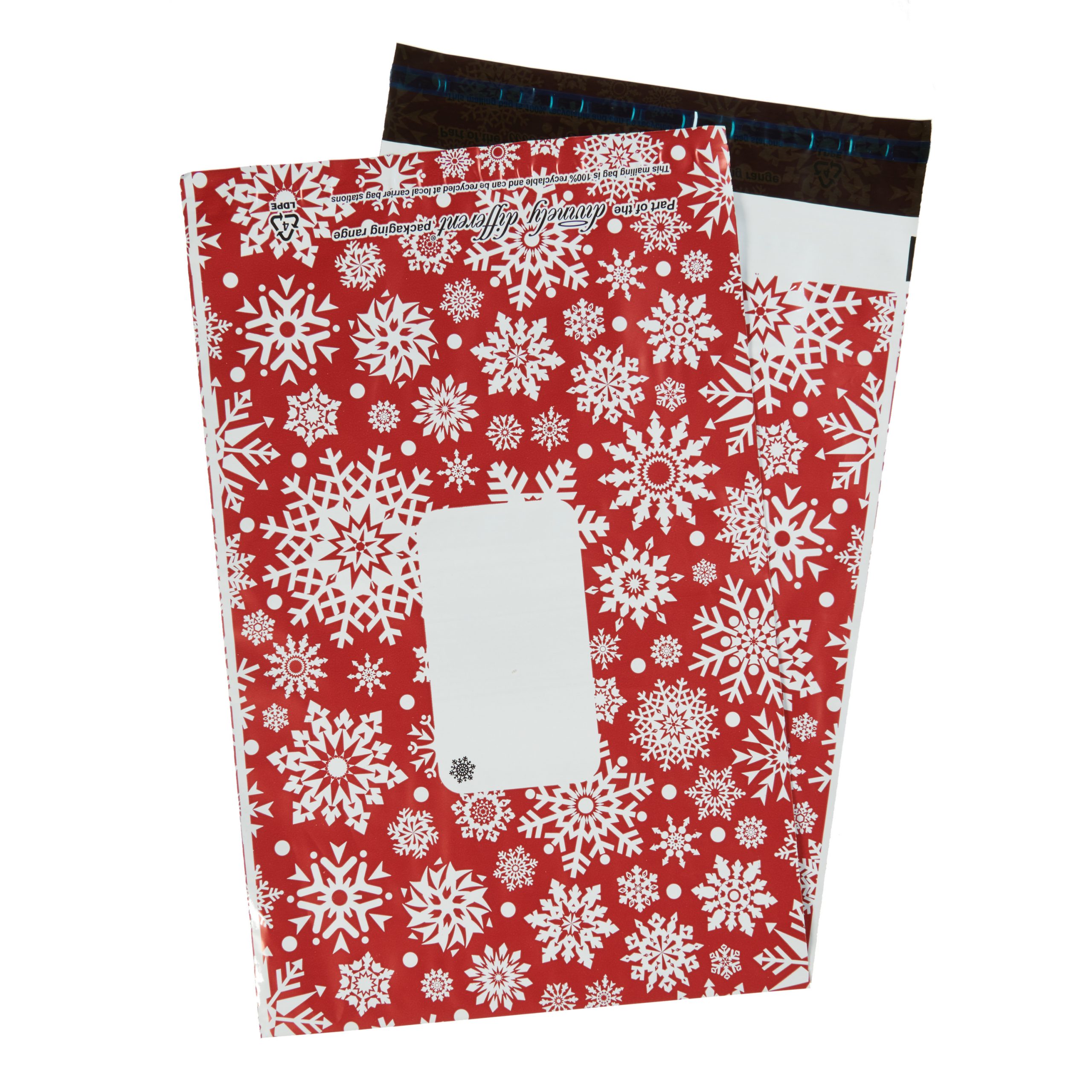 Red Metallic Snowflake Single Polythene Mailing Bag Red Metallic Snowflake Single Polythene Mailing Bag