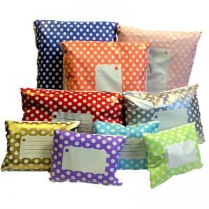Bright and colourful pre-printed polka dot mailing bags in various colours